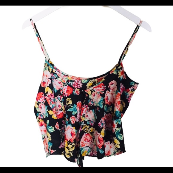 AMBIANCE APPAREL Floral Tank/Top With Button Open Back Detail Black Size Small - Picture 9 of 11